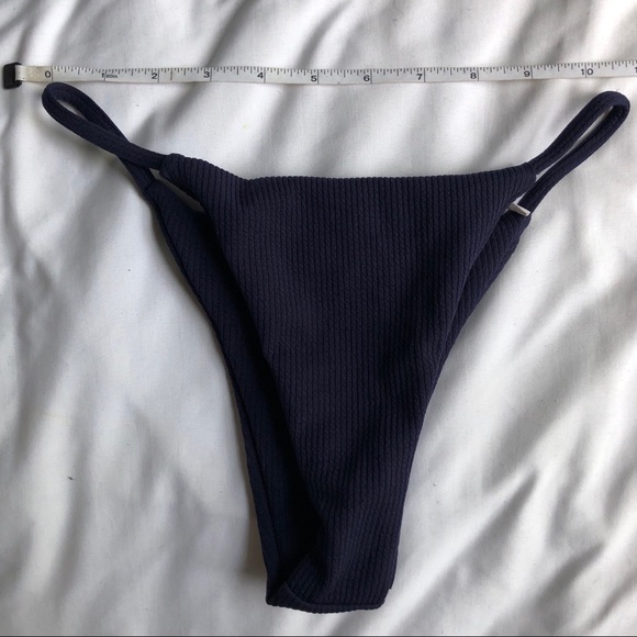 Navy Ribbed Lace Up String Bikini Set - Picture 4 of 5